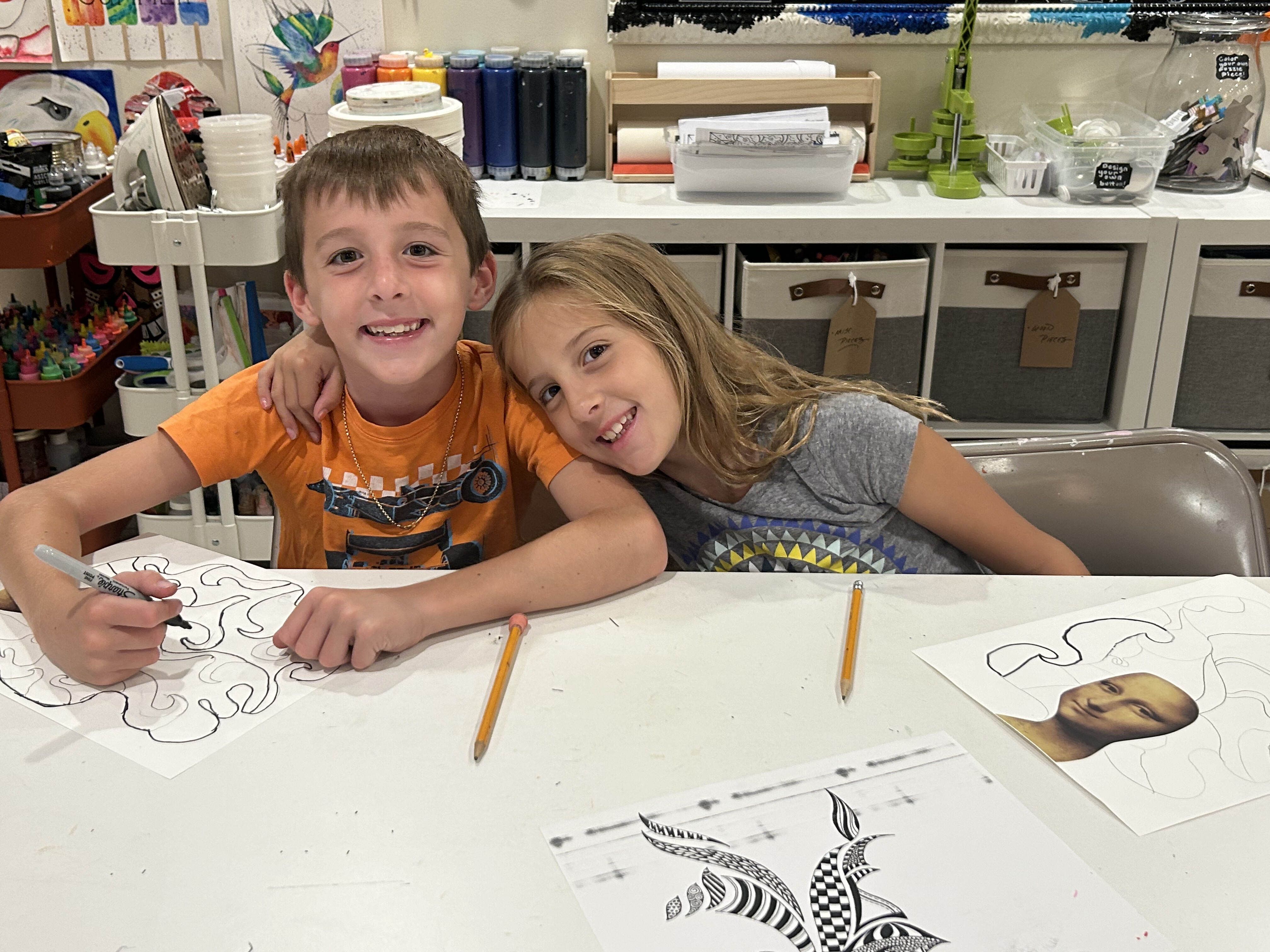 Kids drawing together in the art studio